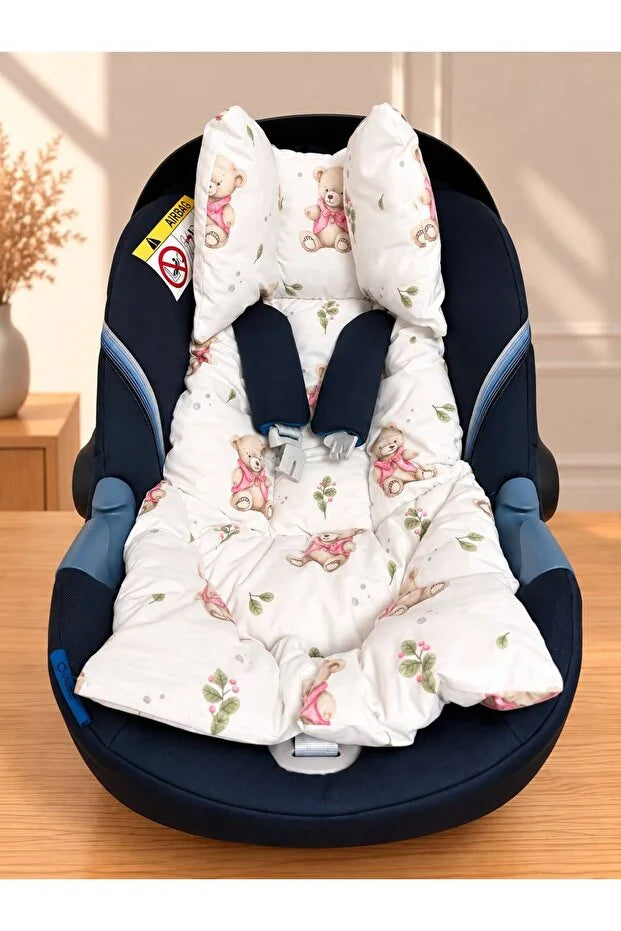 Milello Baby Çift Katlı Puset Örtüsü ve Minder 2'li Set – Teddy Bear Pembe