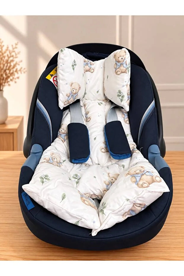 Milello Baby Çift Katlı Puset Örtüsü & Minderi 2'li Set – Teddy Bear