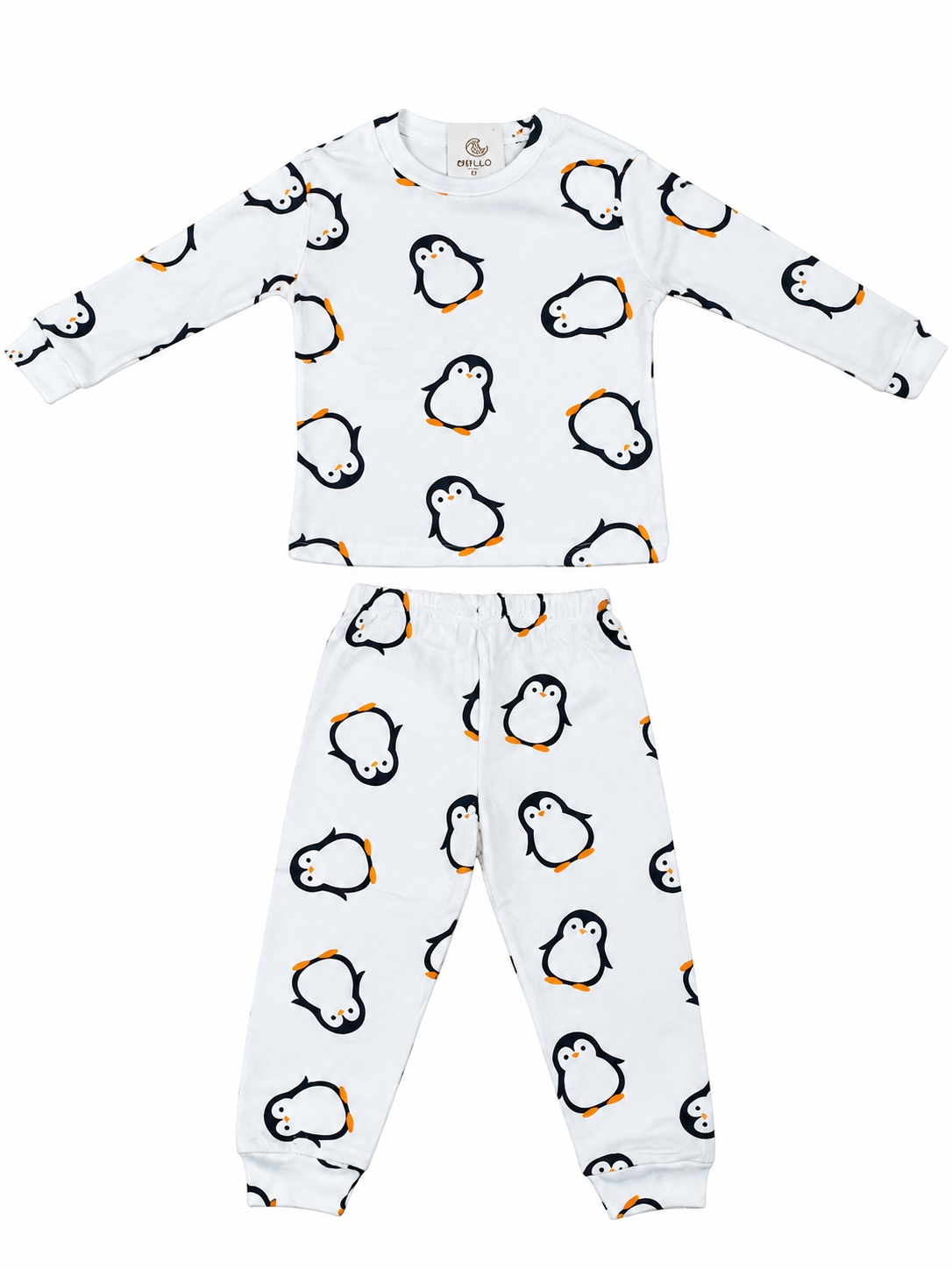 Penguen Desenli Beyaz Pijama Takımı