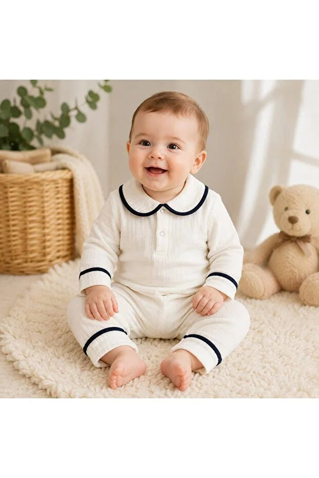 Müslin Bebek Tulum ve Şapka Seti – Unisex