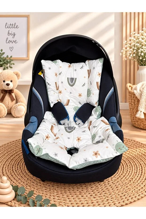Miello Baby Bebek Puset Örtüsü ve Minderi 2'li Set %100 Pamuk Müslin Çift Katlı Gökkuşağı Desenli