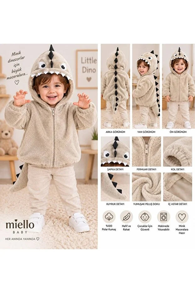 Dinozor Desenli Peluş Yelek – 3 Yaş