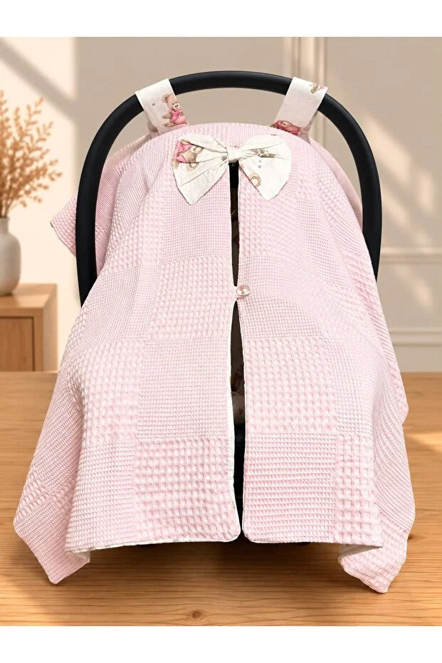 Milello Baby Çift Katlı Puset Örtüsü ve Minder 2'li Set – Teddy Bear Pembe