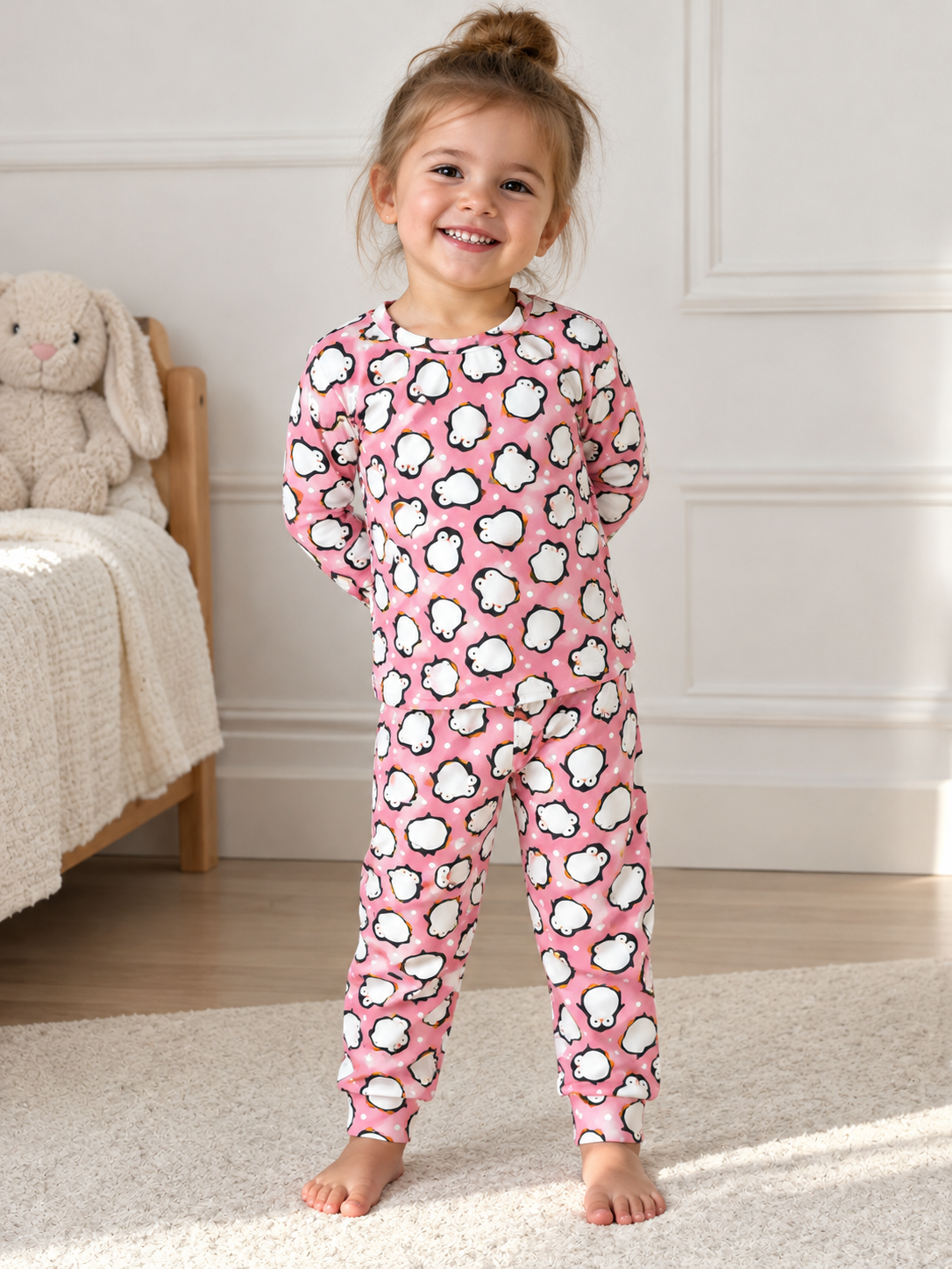 Penguen Desenli Pembe Pijama Takımı