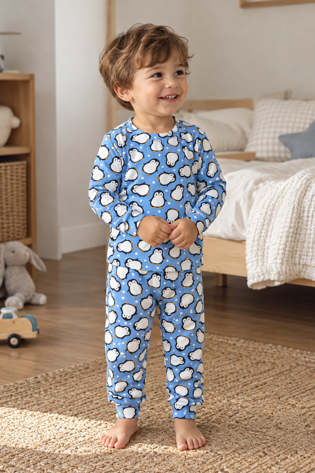 Penguen Desenli Mavi Pijama Takımı