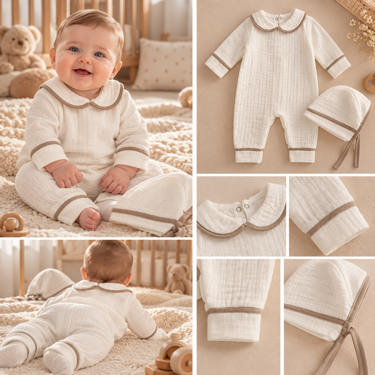 %100 Pamuk Müslin Bebek Tulum Seti | Miello Baby